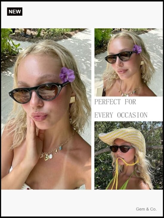 Oval Cat Eye Sunglasses Retro Cateye Frame UV Protection Travel Driving main image 6